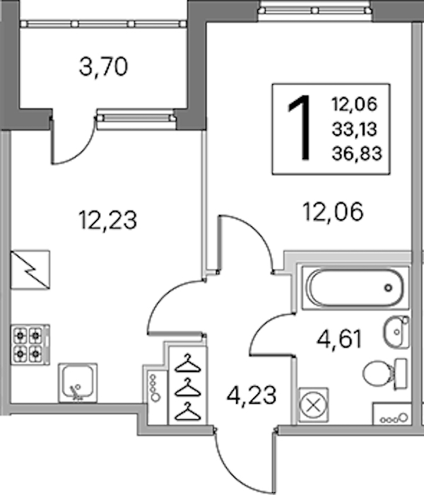 1-комнатная квартира 33.13 м², 2/5 эт., ЖК «ЮгТаун. Олимпийские кварталы»